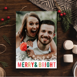 明るメリーい夫婦の雪片写真のクリスマス シーズンカード