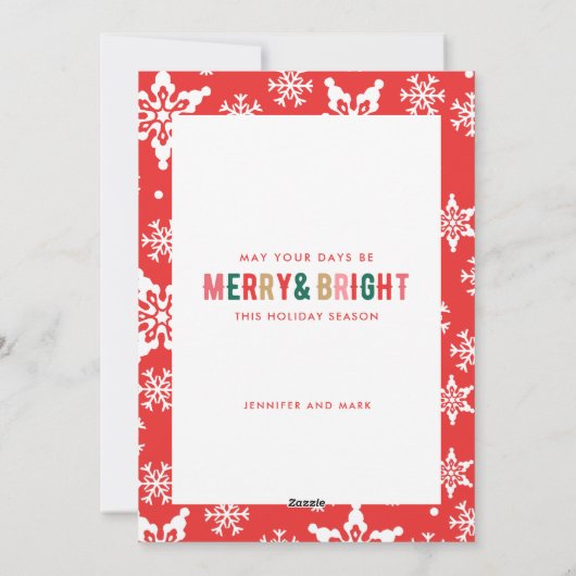 明るメリーい夫婦の雪片写真のクリスマス シーズンカード (裏面)