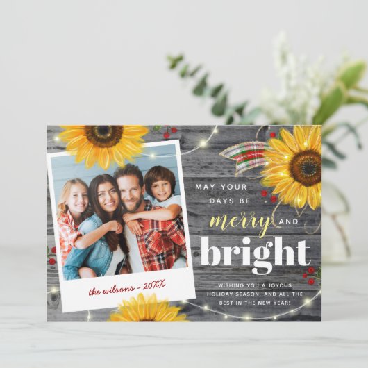 明るメリーい家族素朴の写真のクリスマス シーズンカード (スタンド正面)