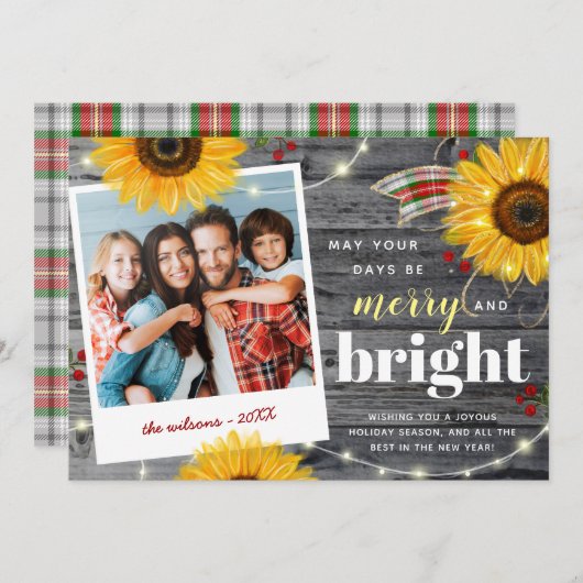 明るメリーい家族素朴の写真のクリスマス シーズンカード (正面/裏面)