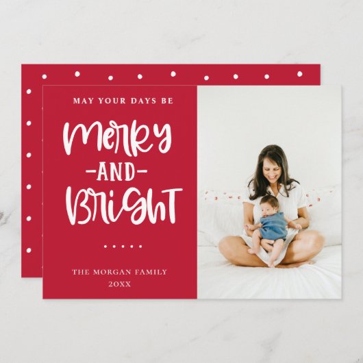 明るメリーい赤の祝日の挨拶写真カード シーズンカード (正面/裏面)
