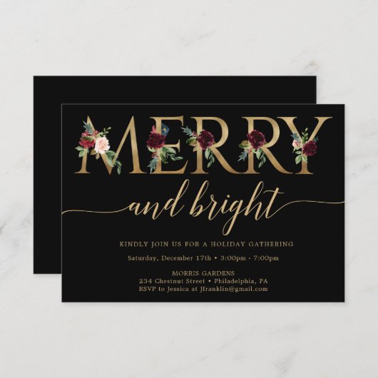 明るメリーい金ゴールドのクリスマスパーティの招待状 招待状 (正面/裏面)