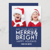 明るメリーく幸せな休日の写真カードブルー シーズンカード (正面/裏面)