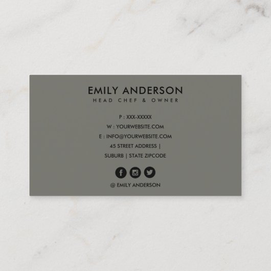 明るモダンいおもしろい赤灰色ベーカリーシェフ写真 名刺 (裏面)