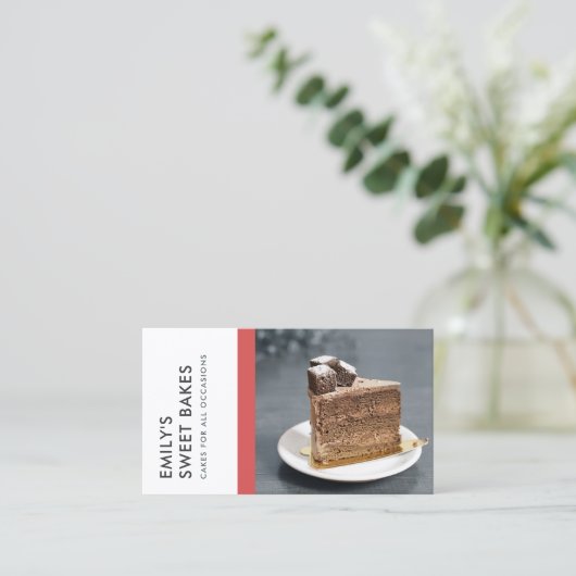 明るモダンいおもしろい赤灰色ベーカリーシェフ写真 名刺 (スタンド正面)