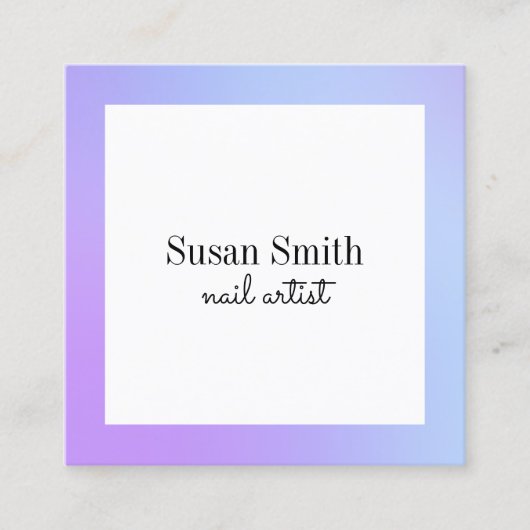 明るモダンいグラデーションの紫と青のネイルアーティスト  スクエア名刺 (正面)