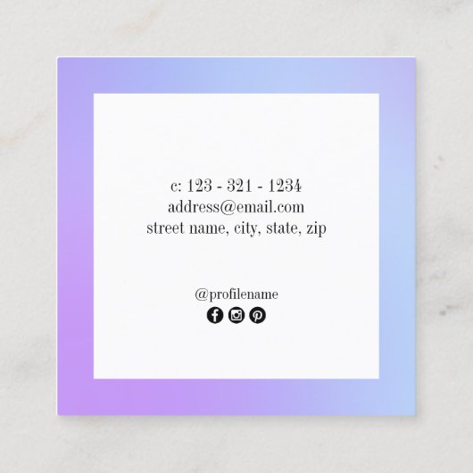 明るモダンいグラデーションの紫と青のネイルアーティスト  スクエア名刺 (裏面)
