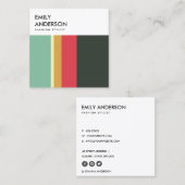 明るモダンいピンクはっきりした黄色のアクアネイビーストライプ スクエア名刺 (正面/裏面)