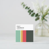 明るモダンいピンクはっきりした黄色のアクアネイビーストライプ スクエア名刺 (スタンド正面)