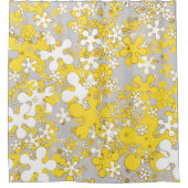 明るモダンい灰色、白、からし黄色、花 シャワーカーテン (正面)