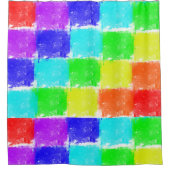 明るモダンい色のブロックパターン シャワーカーテン (正面)