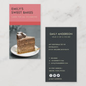 明るモダンい赤はっきりしたピンクのベーカリーシェフ写真 名刺 (正面/裏面)