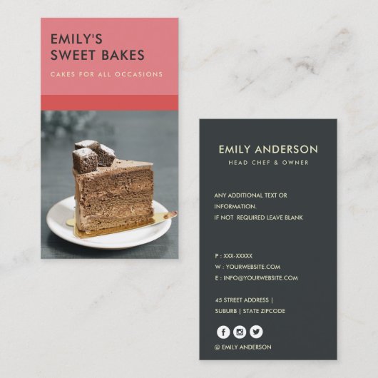 明るモダンい赤はっきりしたピンクのベーカリーシェフ写真 名刺 (正面/裏面)