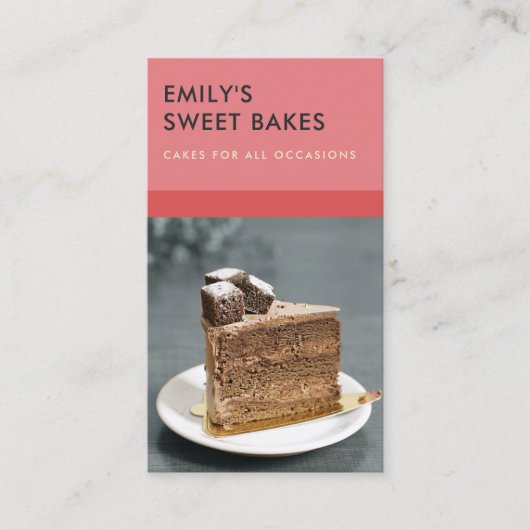 明るモダンい赤はっきりしたピンクのベーカリーシェフ写真 名刺 (正面)