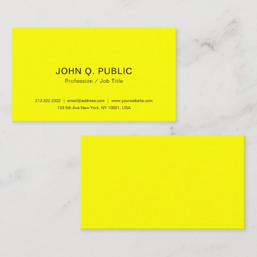 明るモダンい鮮やかなネオンイエローテンプレート 名刺 (正面/裏面)