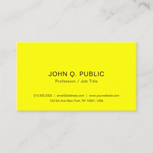 明るモダンい鮮やかなネオンイエローテンプレート 名刺 (正面)