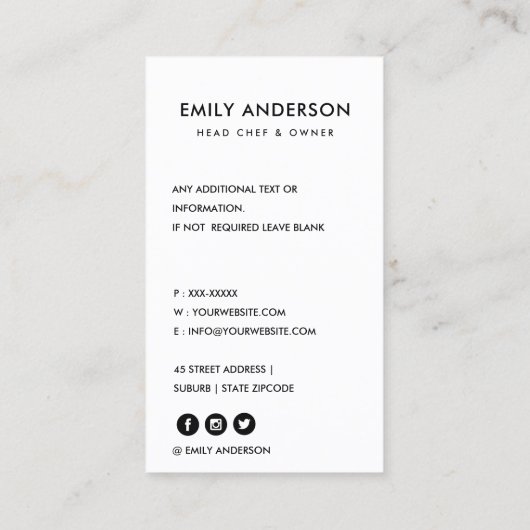 明るモダンく輝くおもしろいベーカリーシェフ写真 名刺 (裏面)