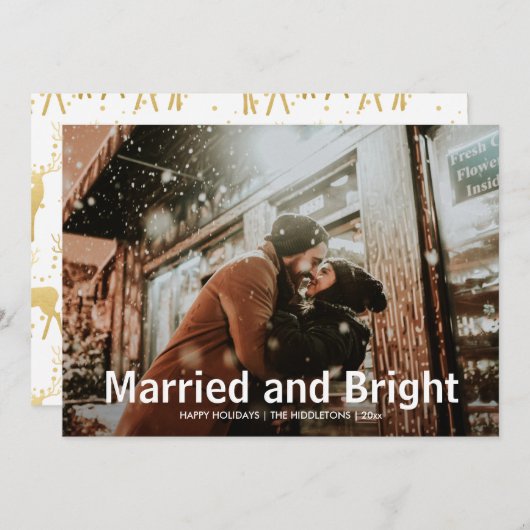 明る結婚したいモダン初めてのクリスマス シーズンカード (正面/裏面)