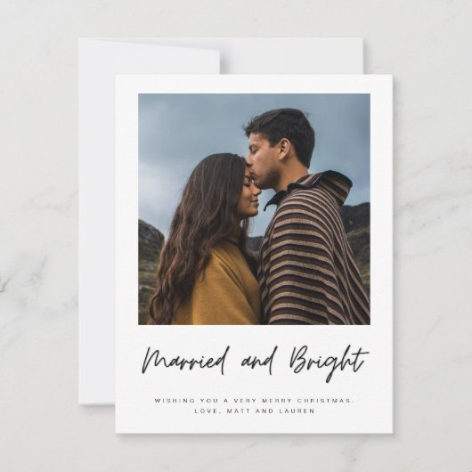 明る結婚したい新婚夫婦の格子柄の写真 シーズンカード (正面)