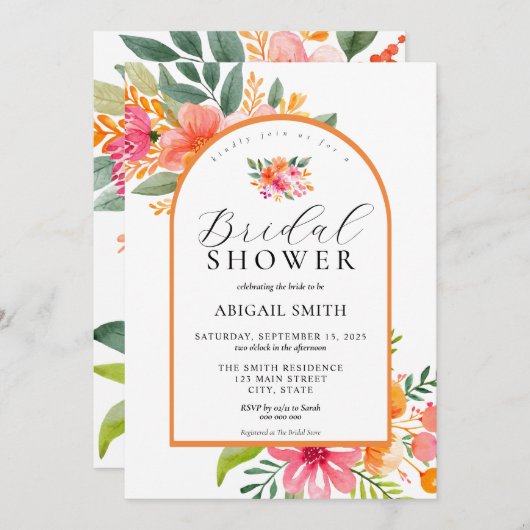 明エレガントるいカラフルフローラブライダルシャワー 招待状 (正面/裏面)