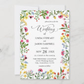 明エレガントるいカラフルワイルドフラワーのフローラ結婚 招待状 (正面)