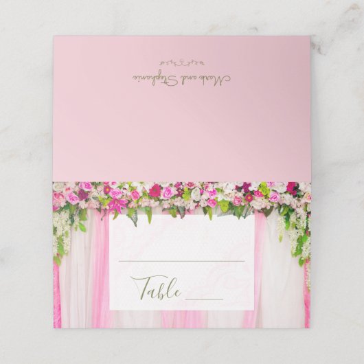 明エレガントるいピンクのフローラ結婚のテーブル番号 プレイスカード (外部開封)
