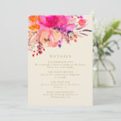 明エレガントるいピンクのフローラ結婚の詳細カード 招待状 (スタンド正面)
