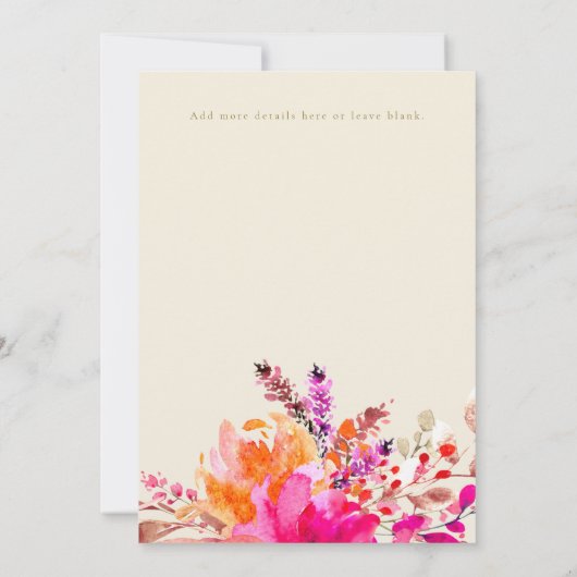 明エレガントるいピンクのフローラ結婚の詳細カード 招待状 (裏面)