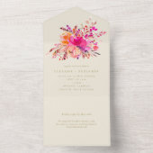 明エレガントるいピンクの水の色の結婚花 オールインワン招待状 (内側)