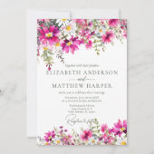 明エレガントるいピンクの野花結婚のフローラ 招待状 (正面)