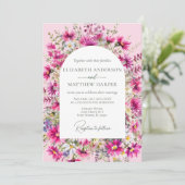 明エレガントるいピンクの野花結婚のフローラ 招待状 (スタンド正面)