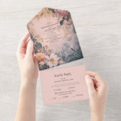 明エレガントるいピンク色のフローラ結婚の オールインワン招待状 (貼ってはがせる)