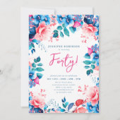 明エレガントるい水の色フローラ40th誕生日 招待状 (正面)