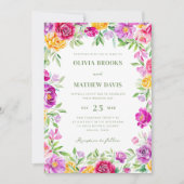 明エレガントるい水カラフル色のフローラ結婚の 招待状 (正面)