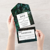 明エレガントるい緑のフローラの林の結婚列 オールインワン招待状 (貼ってはがせる)