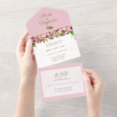明エレガントるい赤面ピンクのフローラ結婚ズ オールインワン招待状 (貼ってはがせる)