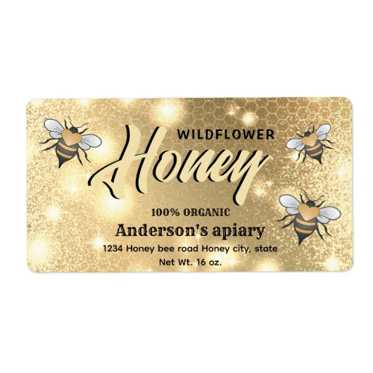 明エレガントモダンるい蜂の蜂蜜の瓶ラベル ラベル (正面)