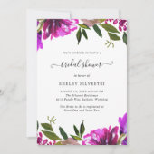 明エレガント鮮やかるい紫のフローラブライダルシャワー 招待状 (正面)