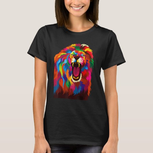 明カッコいいるいライオンヘカラフルッド Tシャツ (正面)