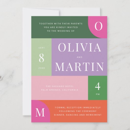 明カラフルるいはっきりしたとオレンジとピ結婚ンク 招待状 (正面)