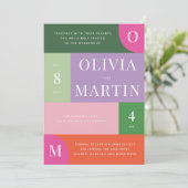 明カラフルるいはっきりしたとオレンジとピ結婚ンク 招待状 (スタンド正面)