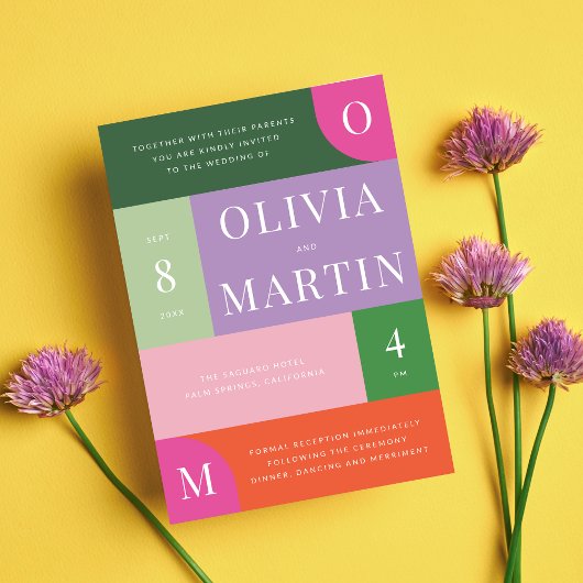 明カラフルるいはっきりしたとオレンジとピ結婚ンク 招待状