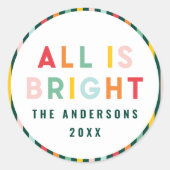 明カラフルるいストライプクリスマスおもしろい ラウンドシール (正面)