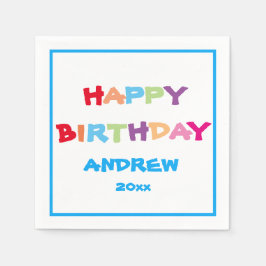 明カラフルるいパーソナライズされたハッピーバースデー紙 スタンダードカクテルナプキン