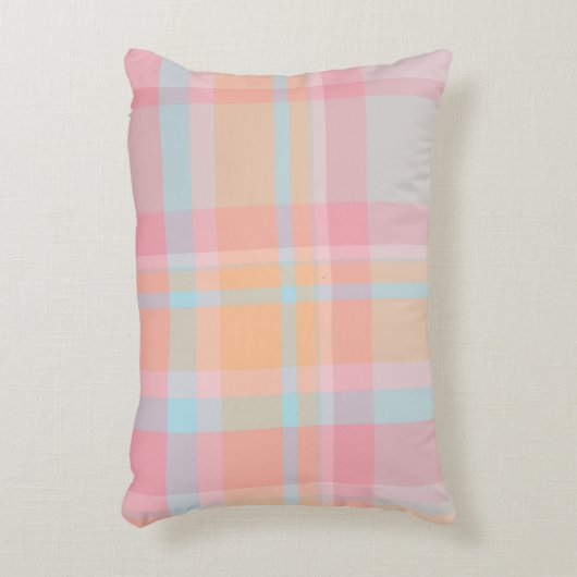 明カラフルるいピンク色の青いタータンチェックの格子模様 アクセントクッション (正面(垂直))