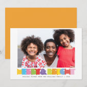 明カラフルるいメリー家族の写真クリスマス シーズンカード (正面/裏面)