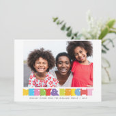明カラフルるいメリー家族の写真クリスマス シーズンカード (スタンド正面)