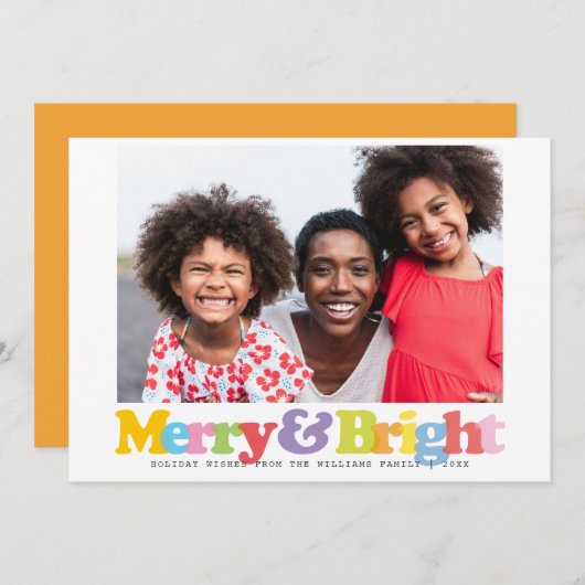 明カラフルるいメリー家族の写真クリスマス シーズンカード (正面/裏面)