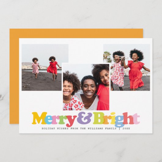 明カラフルるいメリー家族3写真コラージュ シーズンカード (正面/裏面)