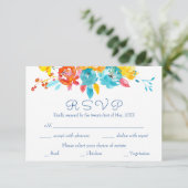 明カラフルるい水の色のフローラ結婚 出欠カード (スタンド正面)